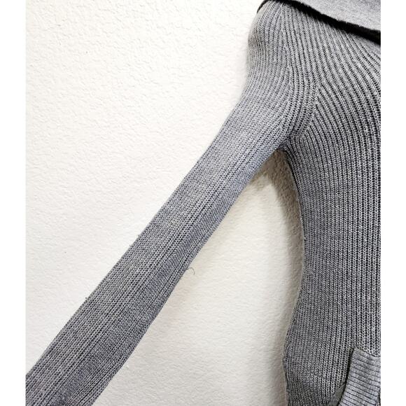 Loft Lounge Gray Ribbed Full Zip W/Button Up Collar Cardigan Small Wool - Picture 3 of 6